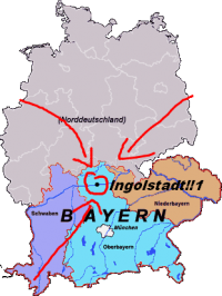 Ingolstadt liegt im Zentrum Bayerns (Also Bayern mit Franken)